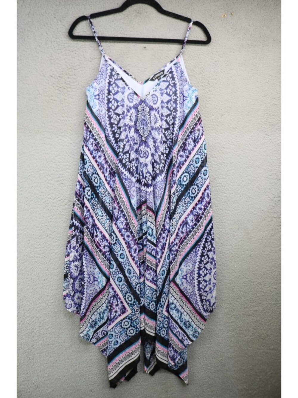 Express Handkerchief Hem Chiffon Dress-XS/TP-Semi-Sheer-Lined-Whimsigoth-Boho
